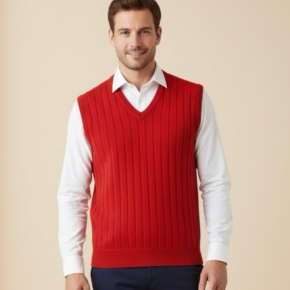 London Fog Red Pullover V-Neck Sweater Vest Size  Medium EUC